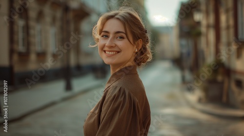 Joyful Woman in City Street