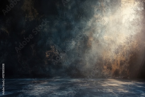 Dark grunge concrete wall with spotlight and floor.