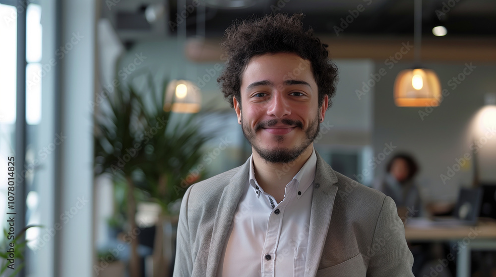 portrait of a smiling Young businessman looking at camera standing in modern office, happy entrepreneur portrait of a smiling Young businessman looking at camera standing in modern office, happy entrepreneur