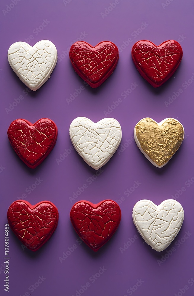 A grid of pink and red heart patterns A grid of pink and red heart patterns