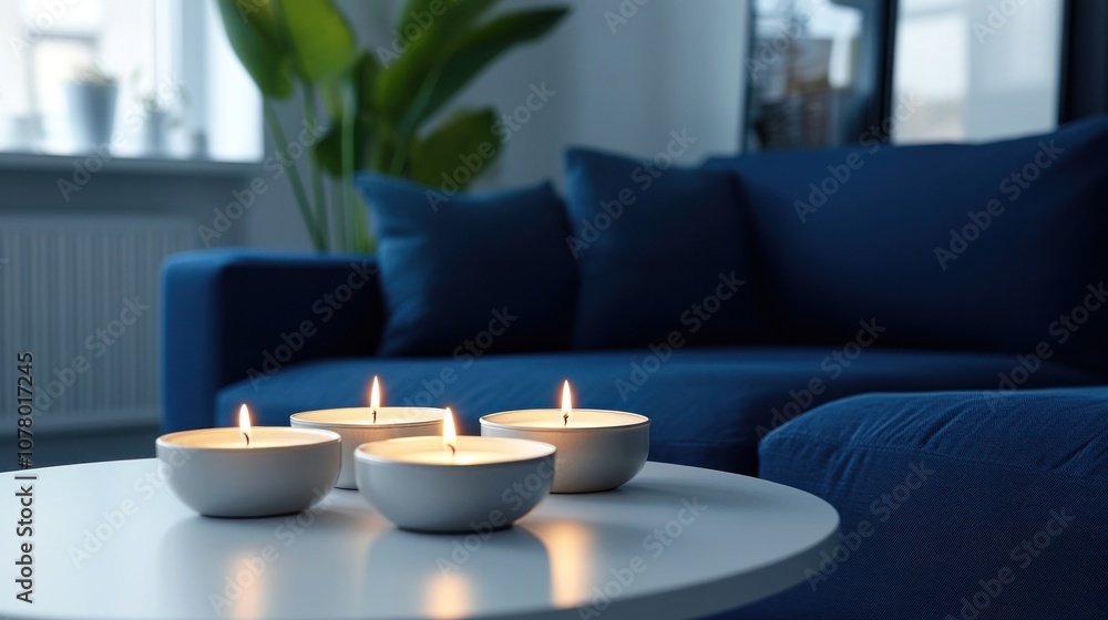 Four Candles on a Table in a Living Room Four Candles on a Table in a Living Room