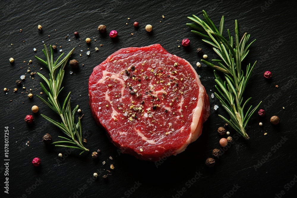 Juicy Raw Steak with Spices Juicy Raw Steak with Spices