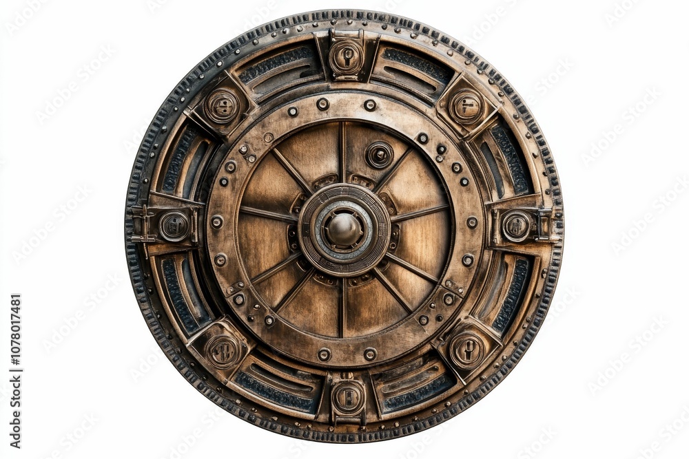 Naklejka premium Ornate metal circular object with gears.