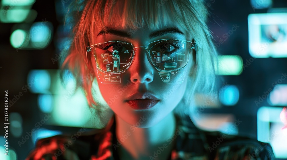 Cyberpunk Girl with Augmented Reality Glasses Cyberpunk Girl with Augmented Reality Glasses