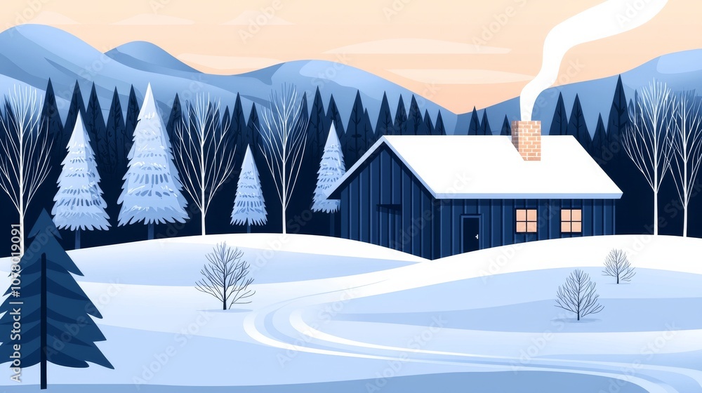 Fototapeta premium Cozy Cabin in the Snow.