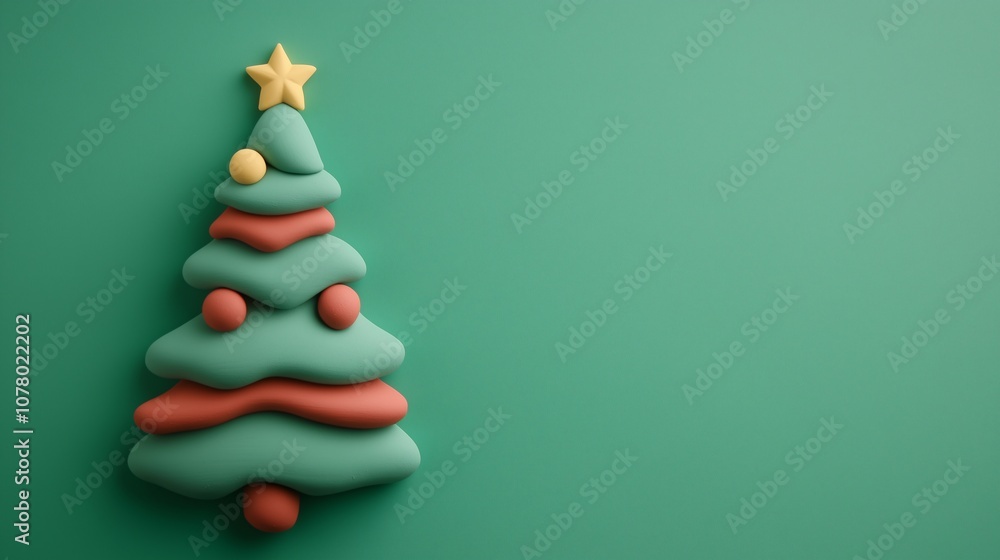 3d Clay Flat Lay Christmas Tree on Green Background with Copy Space, Top View Cute Christmas Tree made from Clay on Green, Cute Christmas Banner Background 3d Clay Flat Lay Christmas Tree on Green Background with Copy Space, Top View Cute Christmas Tree made from Clay on Green, Cute Christmas Banner Background