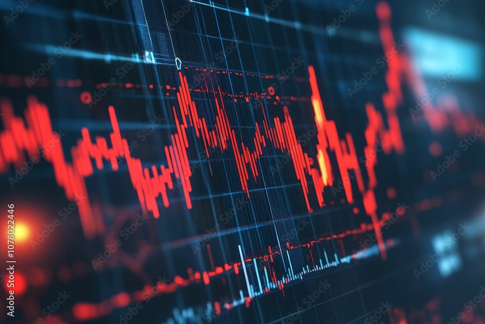 Red stock market chart on blue screen. Red stock market chart on blue screen.