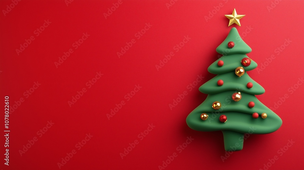 3d Clay Flat Lay Christmas Tree on Red Background with Copy Space, Top View Cute Christmas Tree made from Clay on Red, Cute Christmas Banner Background 3d Clay Flat Lay Christmas Tree on Red Background with Copy Space, Top View Cute Christmas Tree made from Clay on Red, Cute Christmas Banner Background