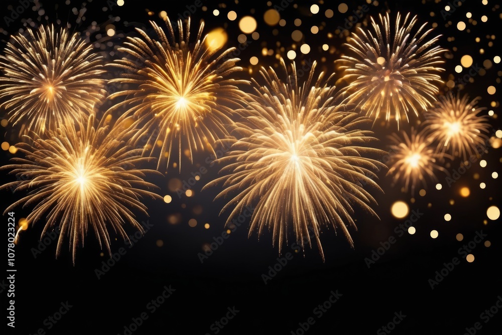 Bright golden fireworks bursting in the night sky for a holiday celebration Bright golden fireworks bursting in the night sky for a holiday celebration