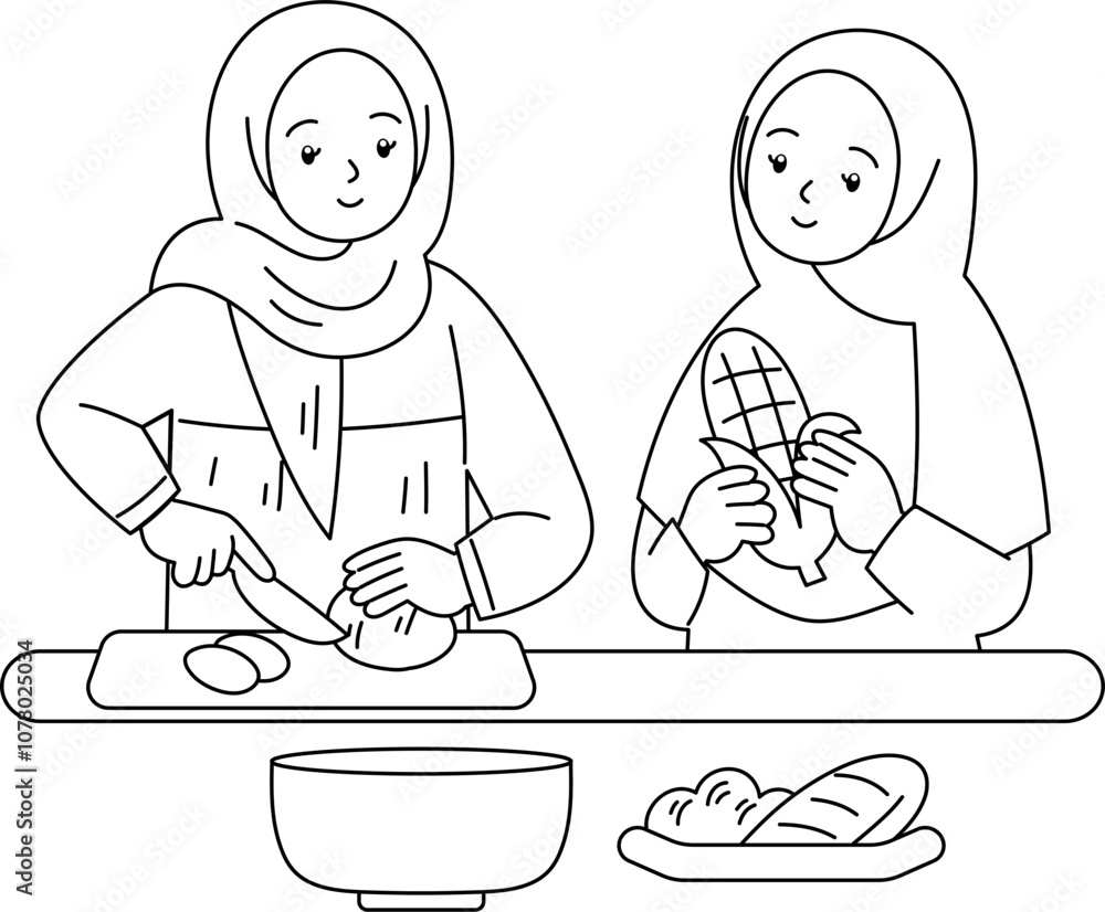 muslim family cooking together outline coloring muslim family cooking together outline coloring