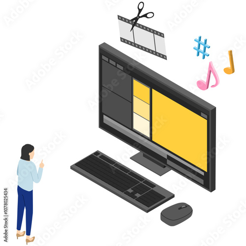 PCで動画編集する女性