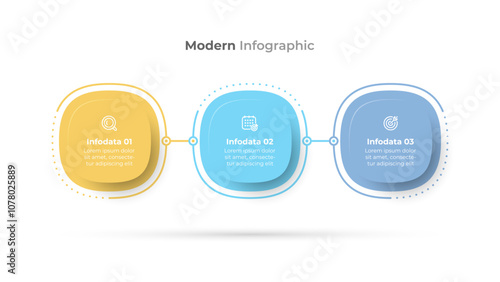 Business process with sleek and modern 3 step infographic template. Vector illustration. Ideal for corporate reports, marketing materials, and business presentations.
