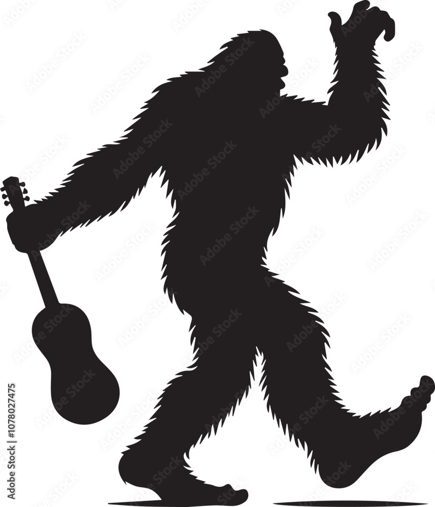 Fototapeta premium Bigfoot silhouette in a relaxed stroll swinging its arms