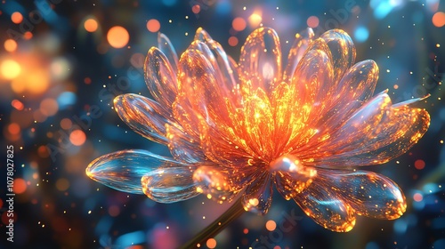 A glowing, abstract flower with a bokeh background.