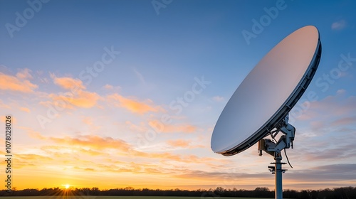 Stunning Sunset Over Satellite Dish - Vibrant Clouds and Fading Light Create a Captivating Sky Scene for Technology and Nature Lovers