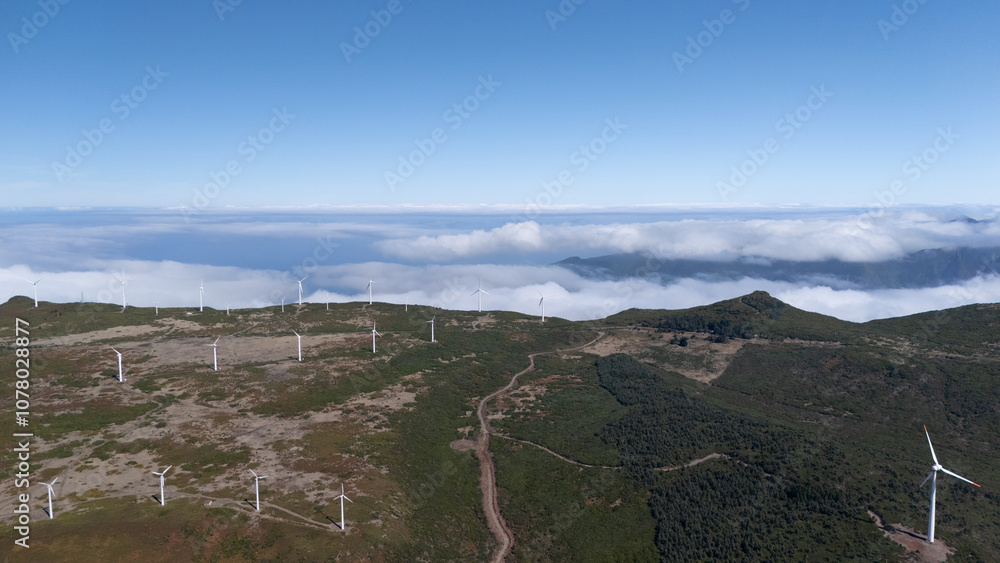 Aerial View of Wind Farm in Mountain Landscape Aerial View of Wind Farm in Mountain Landscape
