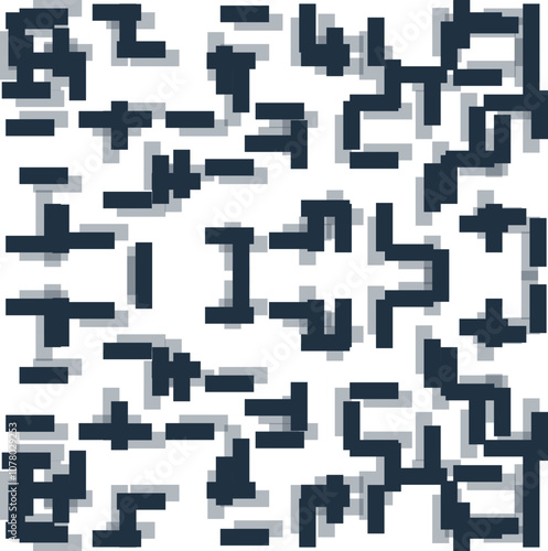 Long rectangles with shadows form an ornament or a disassembled puzzle.