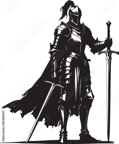 a knight with armor vector silhouette
