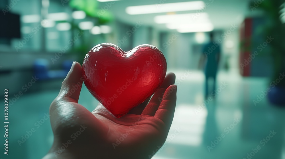 Doctor's Hand Holding a Red Heart Shape in a Hospital. Love Design
Doctor's Hand Holding a Red Heart Shape in a Hospital. Love Design