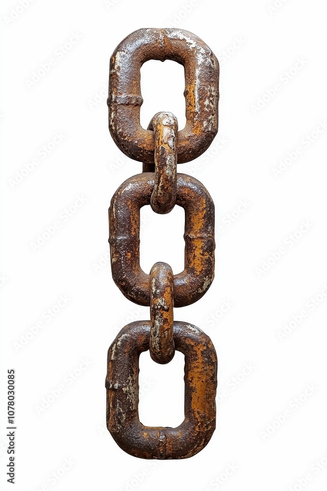 Three rusty chain links vertical. Three rusty chain links vertical.
