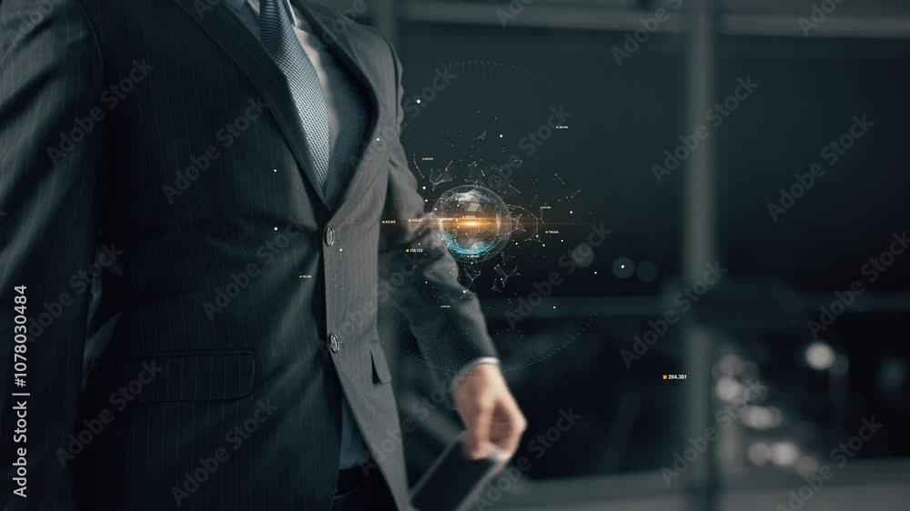 AI for Sustainable Growth- businessman working with virtual reality at office. AI for Sustainable Growth- businessman working with virtual reality at office.