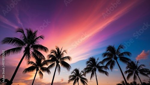 palm trees at sunset "Golden Horizons: The Silhouettes of Palm Trees Against a Brilliant Sunset Sky, Marking the End of a Perfect Day" "A Tropical Serenade: Palm Trees Standing Tall as the Sun Sets, 