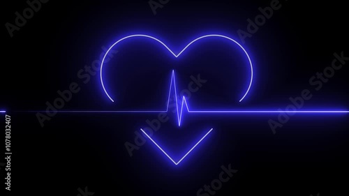Cardiogram heartbeat pulse rate neon glowing video animation. Emergency ekg monitoring. loop motion animate 4k video footage. Abstract heartbeat.