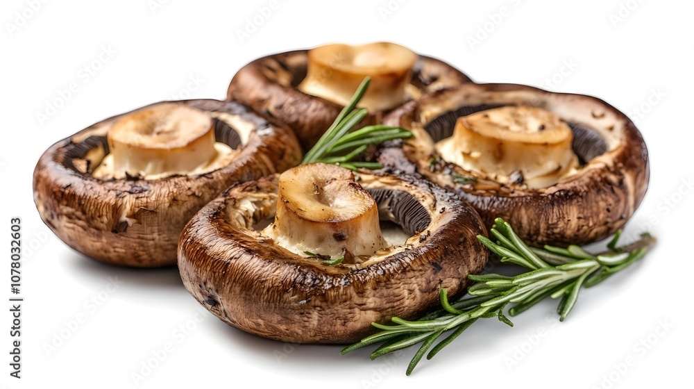 Roasted mushroom meal healthy real food in white table background Roasted mushroom meal healthy real food in white table background