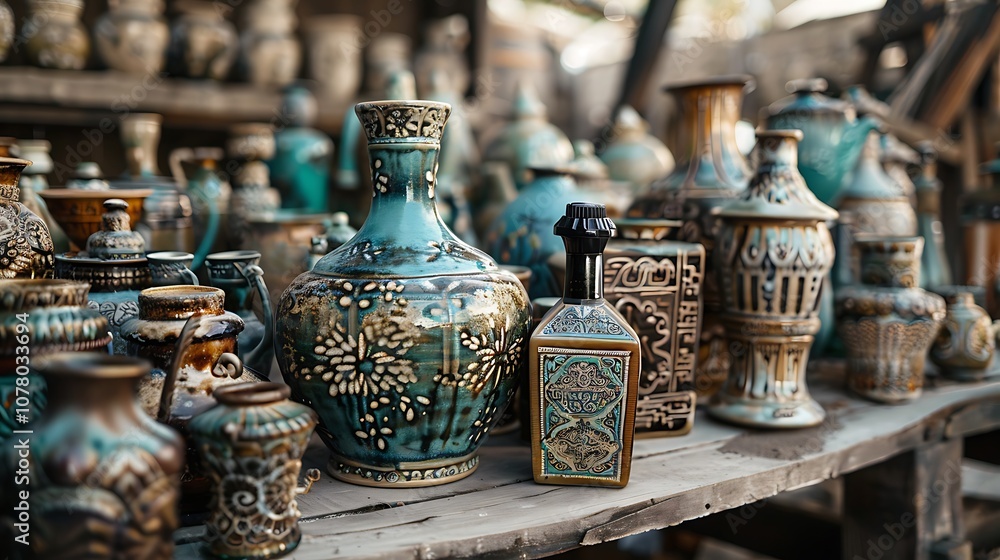 In the castle backyard elegant pottery and an ornate cologne spray In the castle backyard elegant pottery and an ornate cologne spray