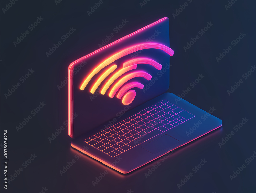 laptop with wireless network symbol on vibrant pink background laptop with wireless network symbol on vibrant pink background