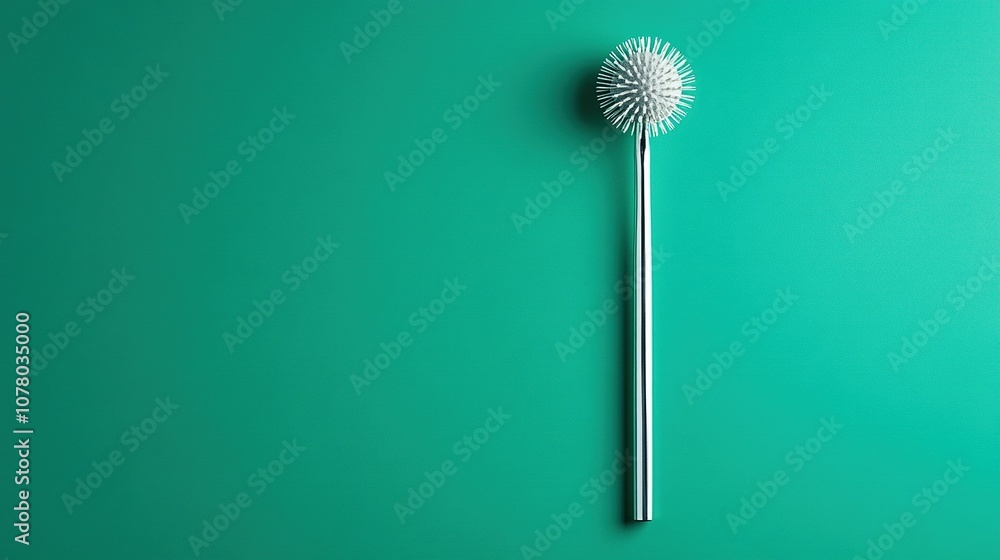 A minimalist image of a toilet brush against a solid green background. The bold green highlights the brush’s form, placing focus on its utilitarian design A minimalist image of a toilet brush against a solid green background. The bold green highlights the brush’s form, placing focus on its utilitarian design