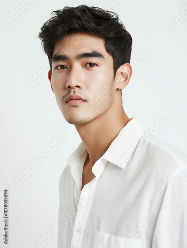 Captivating portrait of a confident young man in a stylish white shirt