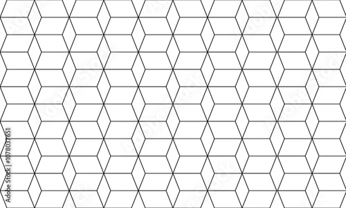 Diamond, wave of white 3d cubic block box shape with black line illustration background, replete, repeat pattern of fabric design, patter of black line