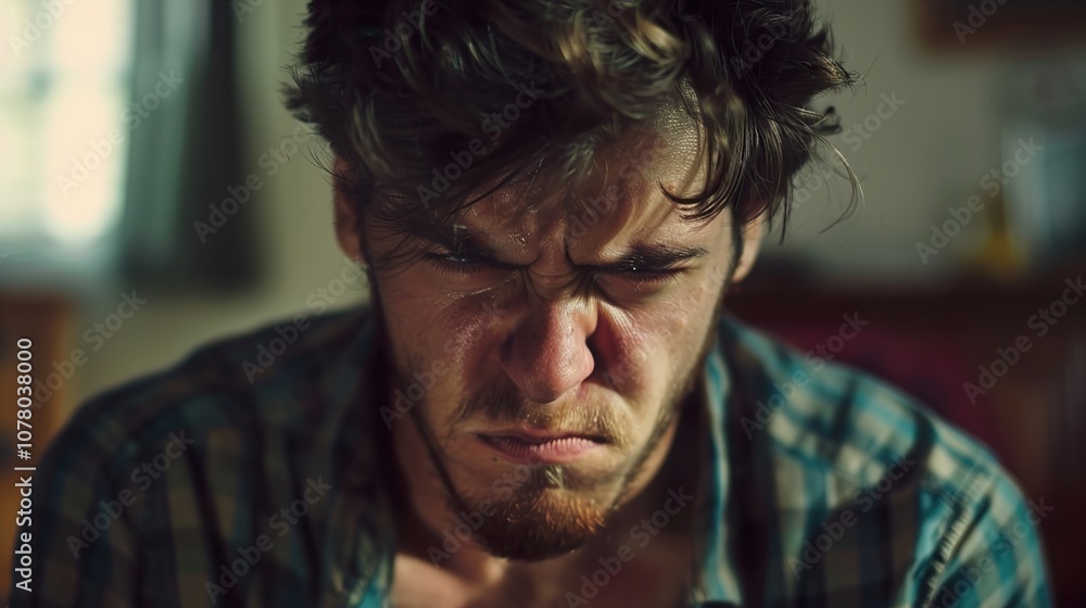 Close Up Portrait of an Angry Man with Intense Expression Close Up Portrait of an Angry Man with Intense Expression