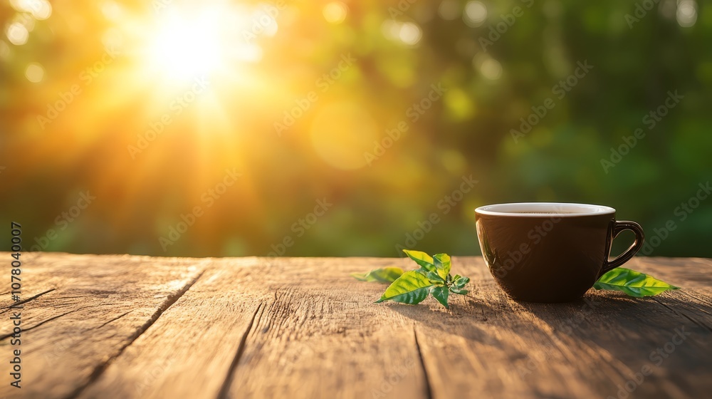 Aromatic coffee in rustic mug on wooden table, cozy morning brew steaming Aromatic coffee in rustic mug on wooden table, cozy morning brew steaming