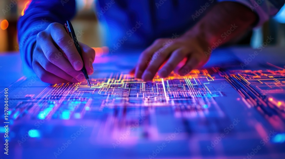 Technologist Working with Futuristic Interface Technologist Working with Futuristic Interface