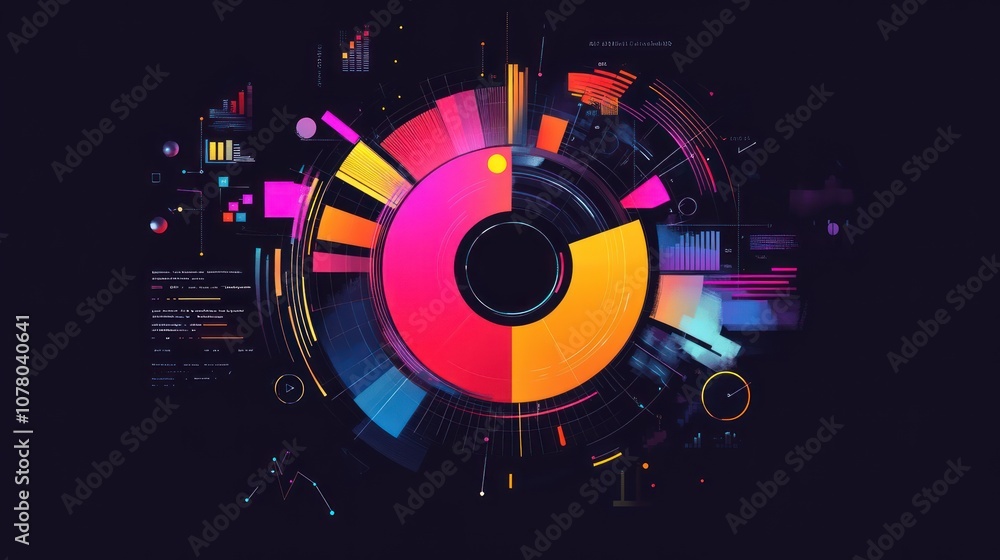 Abstract data visualization with vibrant colors and circular patterns. Abstract data visualization with vibrant colors and circular patterns.