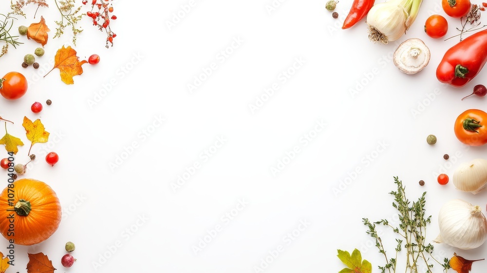 Autumn Harvest Vegetables Border White Background Autumn Harvest Vegetables Border White Background