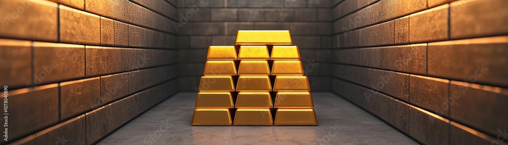 Gold bars stacked in a dimly lit vault, symbolizing wealth and investment. Gold bars stacked in a dimly lit vault, symbolizing wealth and investment.