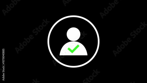 glowing Profile icon illustration with tick mark icon on black background.