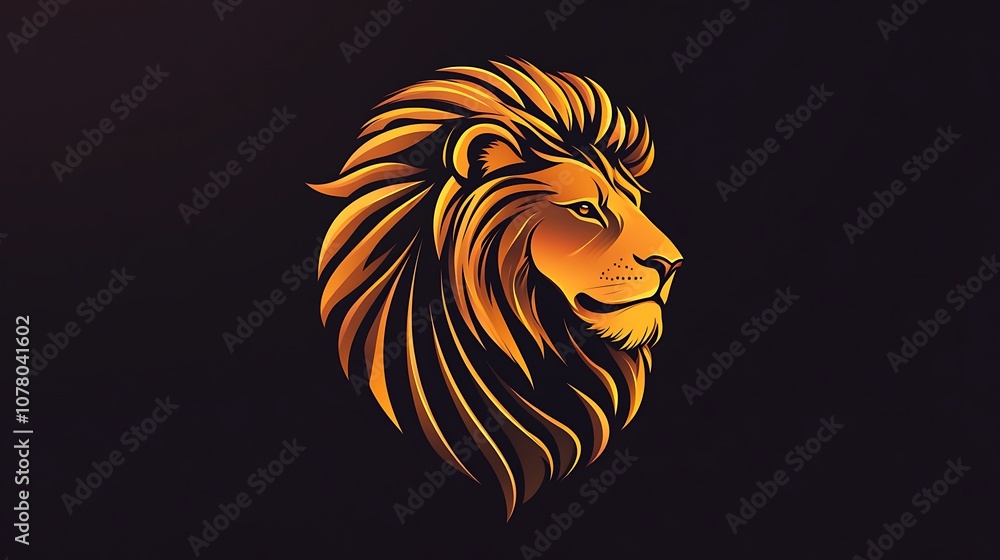 Fototapeta premium Fierce Majestic Lion Logo in Fiery Gold Tones Illustration