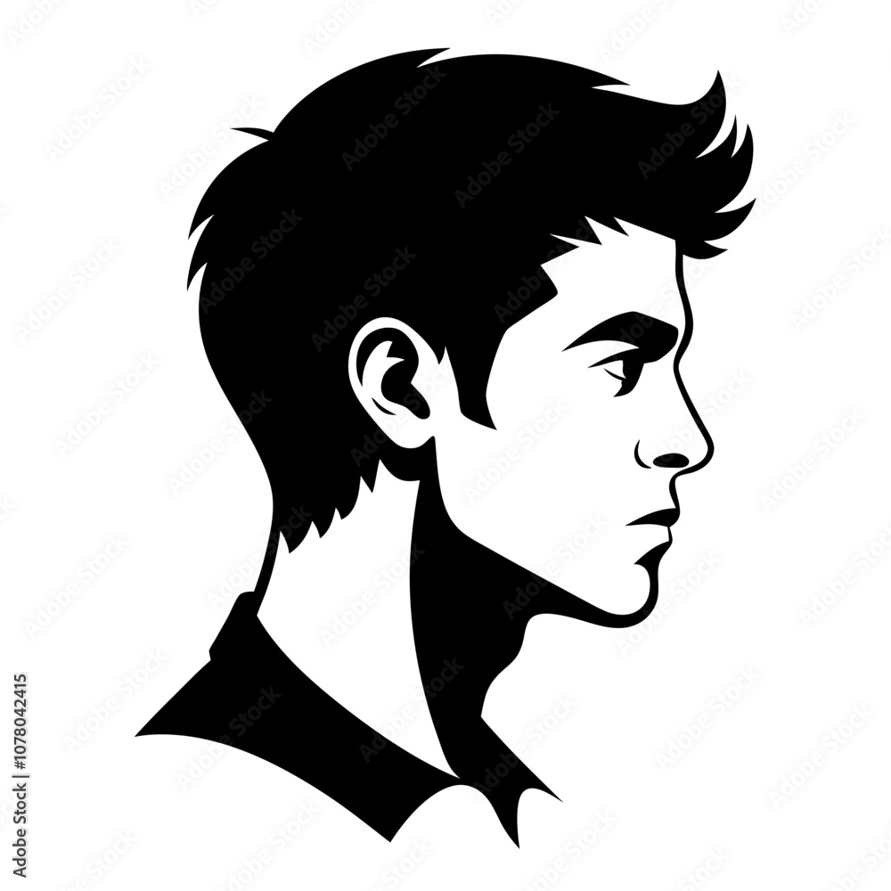 Black silhouette profile of a young man face in vector art style. Perfect for concepts of anonymity, simplicity, and graphic design. Black silhouette profile of young man face Black silhouette profile of a young man face in vector art style. Perfect for concepts of anonymity, simplicity, and graphic design. Black silhouette profile of young man face