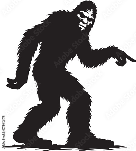 Bigfoot silhouette pointing at something interesting on the ground