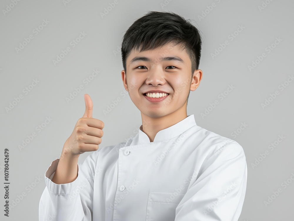 Young medical professional smiles and gives thumbs up for positive patient care experience Young medical professional smiles and gives thumbs up for positive patient care experience