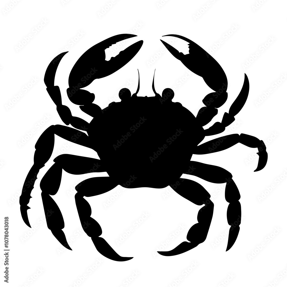 Black crab silhouette vector icon isolated on white background. Abstract simple and marine symbol, cancer zodiac sign, ocean life. seafood restaurant logo or menu, underwater crustacean wildlife Black crab silhouette vector icon isolated on white background. Abstract simple and marine symbol, cancer zodiac sign, ocean life. seafood restaurant logo or menu, underwater crustacean wildlife