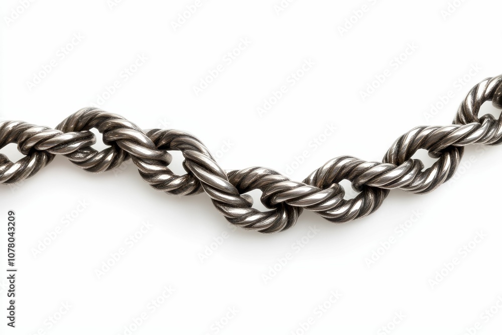 Naklejka premium Twisted silver chain on white background.
