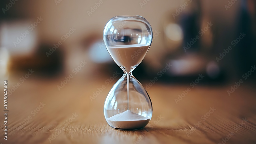 Limited time, Running out, An hourglass on a wooden table with sand trickling down, almost empty, symbolizing the urgency of time running out Limited time, Running out, An hourglass on a wooden table with sand trickling down, almost empty, symbolizing the urgency of time running out