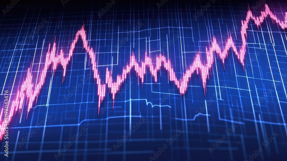 A close-up of a stock market chart showing a rising trend line in bright pink against a dark blue background. A close-up of a stock market chart showing a rising trend line in bright pink against a dark blue background.