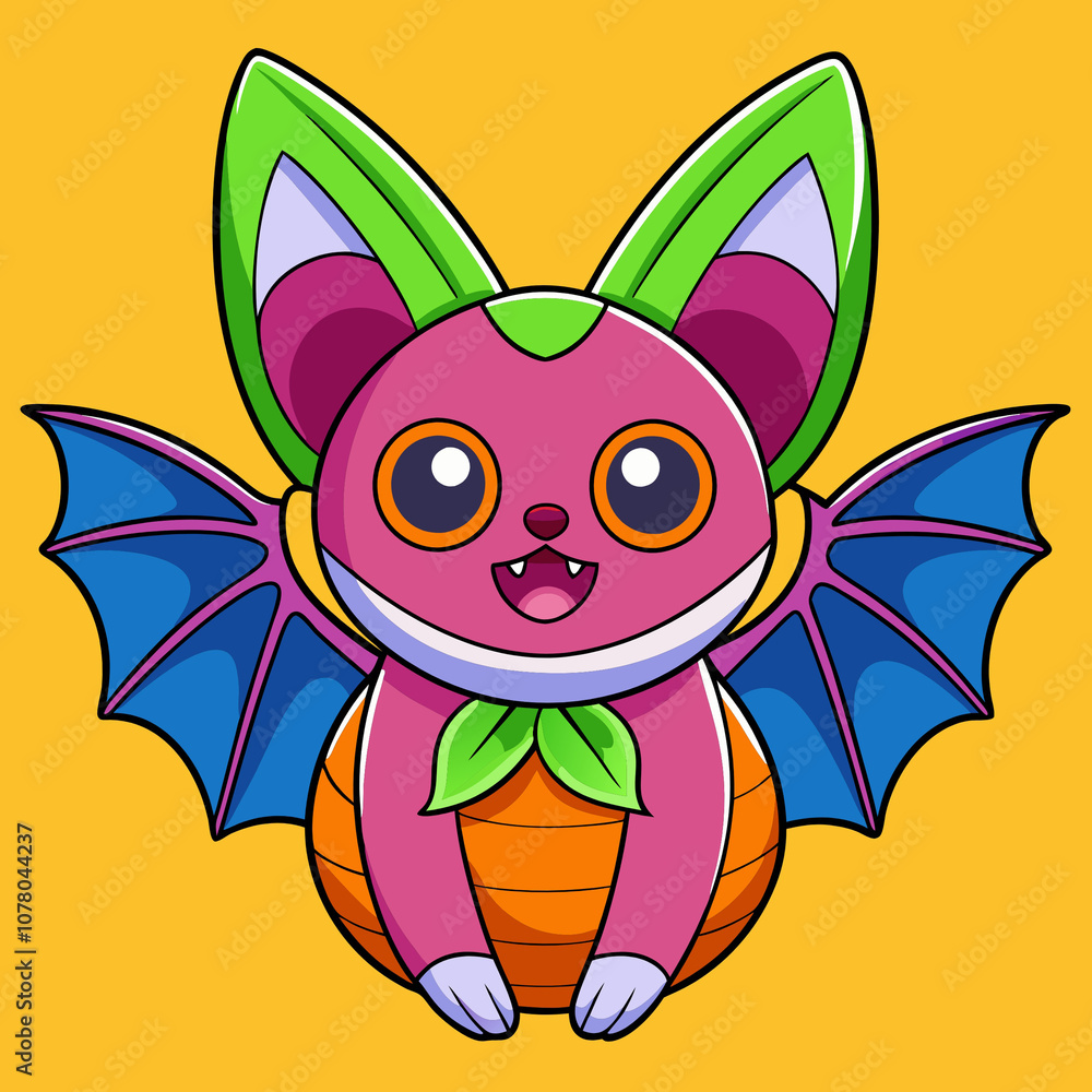 Cute cartoon Halloween bat with colorful bold lines on yellow background Cute cartoon Halloween bat with colorful bold lines on yellow background