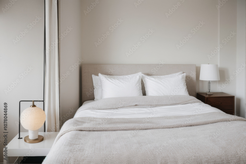 A minimalist bedroom with a clean and serene aesthetic. A minimalist bedroom with a clean and serene aesthetic.